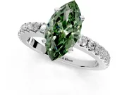 Solitaire Engagement Ring Setting for Fancy Green Marquise Center with Single Row Accent Band and Prong Head in Sterling Silver
