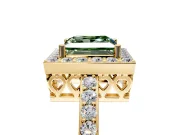Halo Engagement Ring Setting for Fancy Green Princess Cut Center with Heart-Shaped Openwork, Pave Band and Prong Head in Yellow Gold