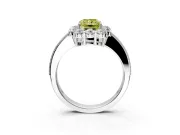 Halo Engagement Ring Setting for Fancy Yellow Radiant Cut Center with Milgrain Channel Band and Prong Head in White Gold
