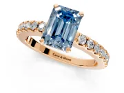 Solitaire Engagement Ring Setting for Fancy Blue Emerald Cut Center with Single Row Accent Band and Prong Head in Rose Gold