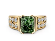 Bezel Engagement Ring Setting for Fancy Green Radiant Cut Center with Wide Channel-Set Band and Bezel Head in Yellow Gold