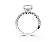 Solitaire Engagement Ring Setting for Asscher Cut Center with Alternating Size Accents and Prong Head in Platinum