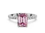 Solitaire Engagement Ring Setting for Fancy Pink Emerald Cut Center with Micro Pave Band and Prong Head in Sterling Silver