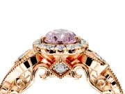 Milgrain Halo Engagement Ring Setting for Fancy Pink Pear-Shaped Center with Shoulder Bezels and Prong Head in Rose Gold
