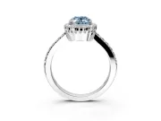 Halo Engagement Ring Setting for Fancy Blue Oval Center with Inner Milgrain Border and Prong Head in Sterling Silver