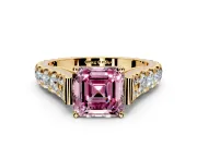 Solitaire Engagement Ring Setting for Fancy Pink Asscher Cut Center with Pave Cathedral Shoulders and Prong Head in Yellow Gold