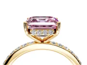 Solitaire Engagement Ring Setting for Fancy Pink Asscher Cut Center with Fine Pave Band and Prong Head in Yellow Gold
