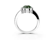Halo Engagement Ring Setting for Fancy Green Round Cut Center with Heart-Shaped Openwork, Pave Band and Prong Head in Platinum