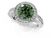 Halo Engagement Ring Setting for Fancy Green Round Cut Center with Framed Halo, Pave Band and Prong Head in White Gold
