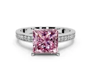 Solitaire Engagement Ring Setting for Fancy Pink Princess Cut Center with Channel-Set Accent Band and Prong Head in White Gold