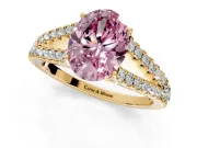 Solitaire Engagement Ring Setting for Fancy Pink Oval Center with Pave Split Shank and Prong Head in Yellow Gold