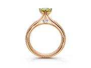 Solitaire Engagement Ring Setting for Fancy Yellow Emerald Cut Center with Milgrain Cathedral Band and Prong Head in Rose Gold