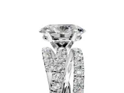 Solitaire Engagement Ring Setting for Oval Center with Woven 3-Strand Pave Band and Prong Head in Platinum
