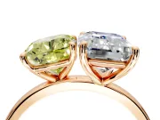 Fancy Yellow Cushion Cut and Emerald Cut Lab-Grown Diamond Toi et Moi Engagement Ring with Prong-Set Stones in Rose Gold