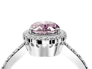 Halo Engagement Ring Setting for Fancy Pink Oval Center with Inner Milgrain Border and Prong Head in Sterling Silver