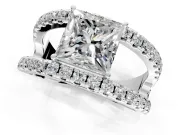 Solitaire Engagement Ring Setting for Princess Cut Center with Wide-Open Split Shank and Prong Head in Sterling Silver