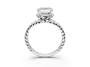 Halo Engagement Ring Setting for Asscher Cut Center with Rope Twist Split Shank and Prong Head in Platinum