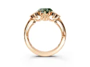 Cluster Engagement Ring Setting for Fancy Green Heart-Shaped Center with Bezel Accent Clusters and Prong Head in Rose Gold