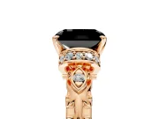 Solitaire Engagement Ring Setting for Fancy Black Radiant Cut Center with Filigree Band and Prong Head in Rose Gold