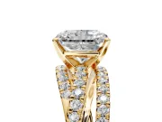 Solitaire Engagement Ring Setting for Radiant Cut Center with Woven 3-Strand Pave Band and Prong Head in Yellow Gold