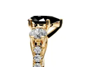 3 Stone Engagement Ring Setting for Fancy Black Pear-Shaped Center with Crossover Basket, Pave Band and Prong Head in Yellow Gold