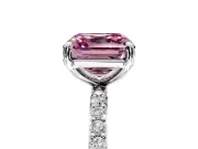 Solitaire Engagement Ring Setting for Fancy Pink Asscher Cut Center with Pave Accents and Prong Head in Platinum
