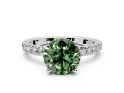 Solitaire Engagement Ring Setting for Fancy Green Round Cut Center with Round Cut Pave Band and Prong Head in Platinum
