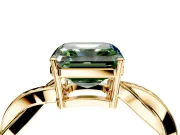 Solitaire Engagement Ring Setting for Fancy Green Asscher Cut Center with Twisted Pave Band and Prong Head in Yellow Gold