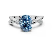 Crossover Engagement Ring Setting for Fancy Blue Oval Center with Pave and Plain Strands and Prong Head in White Gold