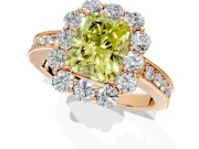 Halo Engagement Ring Setting for Fancy Yellow Radiant Cut Center with Milgrain Channel Band and Prong Head in Rose Gold