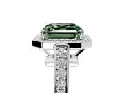 Bezel-Framed Halo Engagement Ring Setting for Fancy Green Asscher Cut Center with Pave Band and Prong Head in White Gold