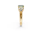 Cluster Engagement Ring Setting for Fancy Green Asscher Cut Center with Round Cut Accent Frame and Prong Head in Yellow Gold