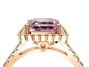 Milgrain Floral Halo Engagement Ring Setting for Fancy Pink Asscher Cut Center with Pave Band and Prong Head in Rose Gold