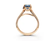 Solitaire Engagement Ring Setting for Fancy Blue Emerald Cut Center with Accented Split Shank and Prong Head in Rose Gold