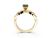 Solitaire Engagement Ring Setting for Fancy Green Emerald Cut Center with Criss-Cross Accent Band and Prong Head in Yellow Gold