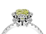 Halo Engagement Ring Setting for Fancy Yellow Cushion Cut Center with Openwork Halo, Pave Band and Prong Head in Sterling Silver