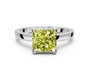 Solitaire Engagement Ring Setting for Fancy Yellow Princess Cut Center with Plain Band and Flat Tab Prong Head in Sterling Silver