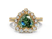 Milgrain Halo Engagement Ring Setting for Fancy Green Heart-Shaped Center with Bezel Point Accents and Prong Head in Yellow Gold