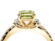 Paired Accent Engagement Ring Setting for Fancy Yellow Emerald Cut Center with Pave Band and Prong Head in Yellow Gold