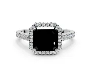 Halo Engagement Ring Setting for Fancy Black Asscher Cut Center with Narrowing Pave Band and Prong Head in Sterling Silver