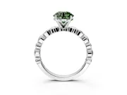 Solitaire Engagement Ring Setting for Fancy Green Round Cut Center with Beaded Bezel Station Band and Prong Head in Sterling Silver