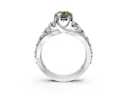 Solitaire Engagement Ring Setting for Fancy Green Oval Center with Graduated Shared Prongs and Prong Head in Sterling Silver