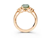 Cluster Engagement Ring Setting for Fancy Green Asscher Cut Center with Bezel Accent Clusters and Prong Head in Rose Gold