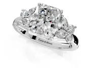 Floral Engagement Ring Setting for Radiant Cut Center with Marquise Cluster Shoulders and Prong Head in Platinum