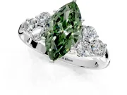 Cluster Engagement Ring Setting for Fancy Green Marquise Center with Round Cut Accent Frame and Prong Head in Platinum