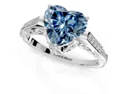 Cathedral Engagement Ring Setting for Fancy Blue Heart-Shaped Center with Antique-Style Pave Band and Prong Head in Platinum