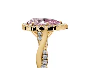 Halo Engagement Ring Setting for Fancy Pink Pear-Shaped Center with Twist Band and Prong Head in Yellow Gold