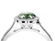Halo Engagement Ring Setting for Fancy Green Oval Center with Pave Accents, Heart Basket and Prong Head in Sterling Silver