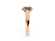 Halo Engagement Ring Setting for Fancy Pink Emerald Cut Center with Knife Ridge Cathedral Band and Prong Head in Rose Gold