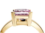 Solitaire Engagement Ring Setting for Fancy Pink Asscher Cut Center with Plain Band and Flat Tab Prong Head in Yellow Gold
